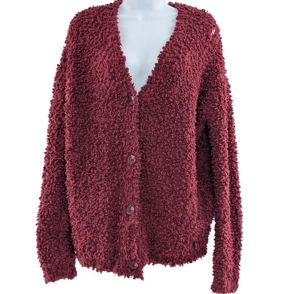 RXB Boucle Teddy Knit Cardigan Zinfandel Red - Picture 8 of 8